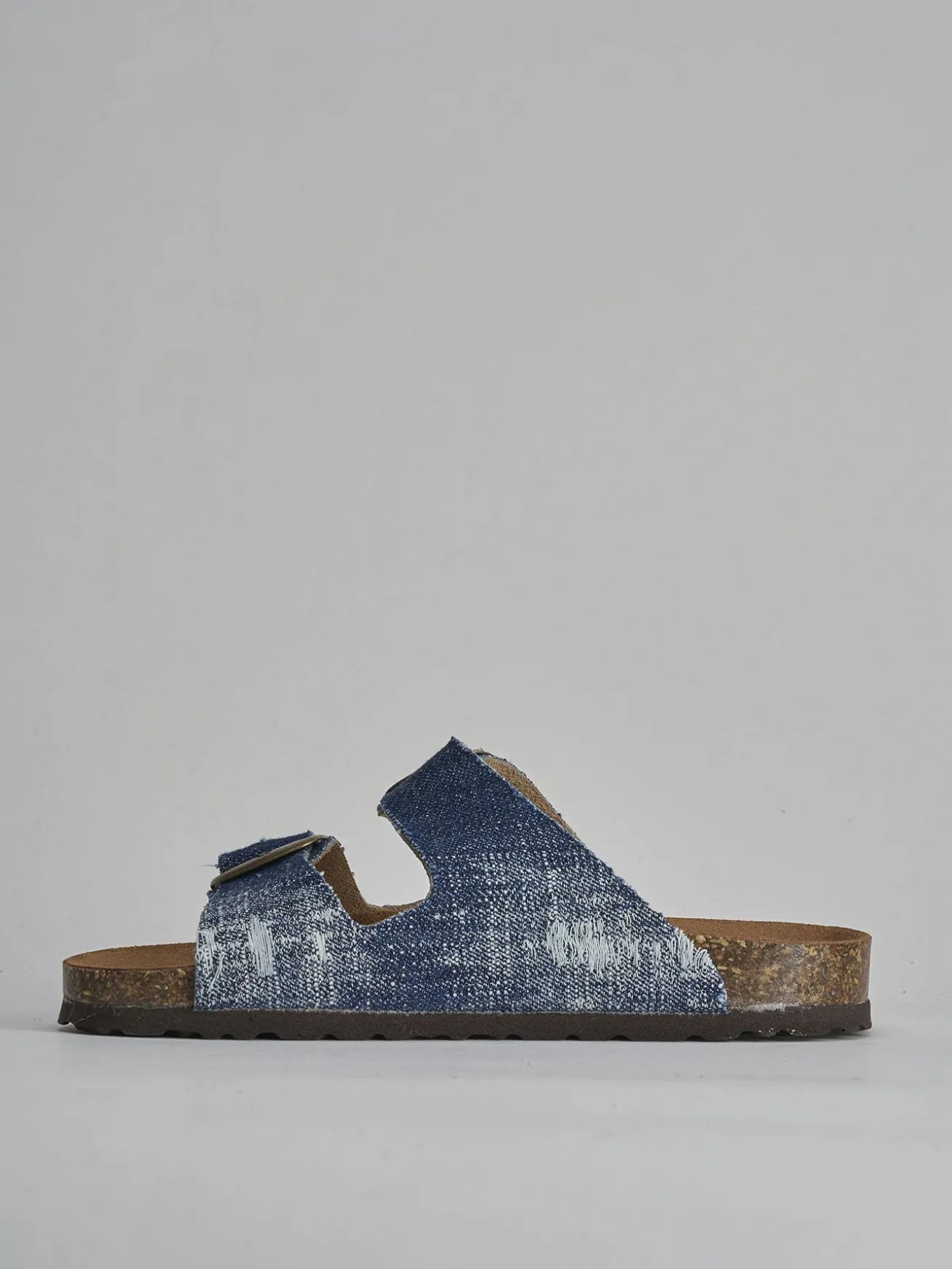 Ciabatta tacco 1 cm jeans tessuto