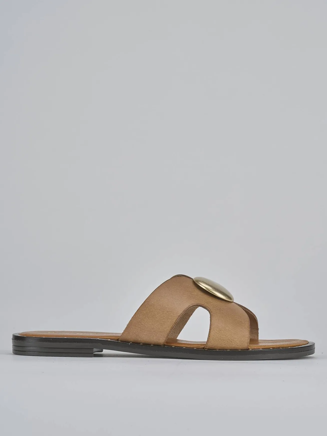 Ciabatta tacco 1 cm marrone pelle