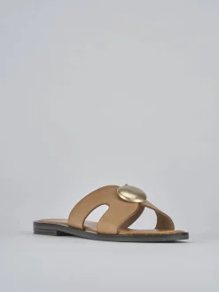 Ciabatta tacco 1 cm marrone pelle