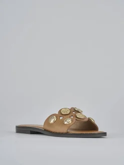 Ciabatta tacco 1 cm marrone pelle