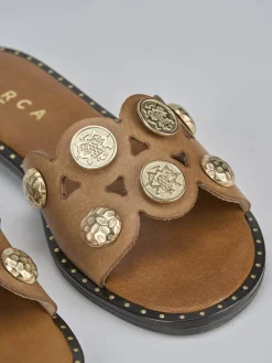 Ciabatta tacco 1 cm marrone pelle