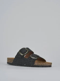 Ciabatta tacco 1 cm nero tessuto