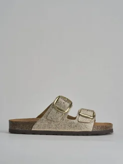 Ciabatta tacco 1 cm oro pelle