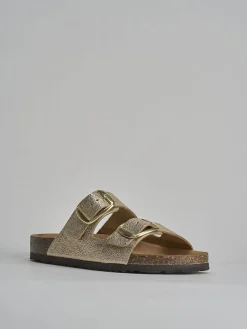 Ciabatta tacco 1 cm oro pelle