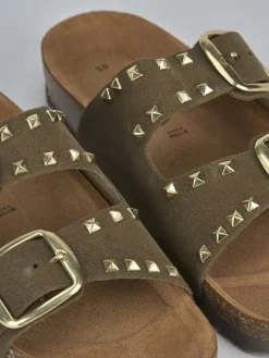 Ciabatta tacco 1 cm verde camoscio