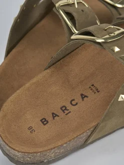 Ciabatta tacco 1 cm verde camoscio