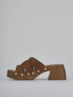 Ciabatte tacco 6cm camoscio marrone