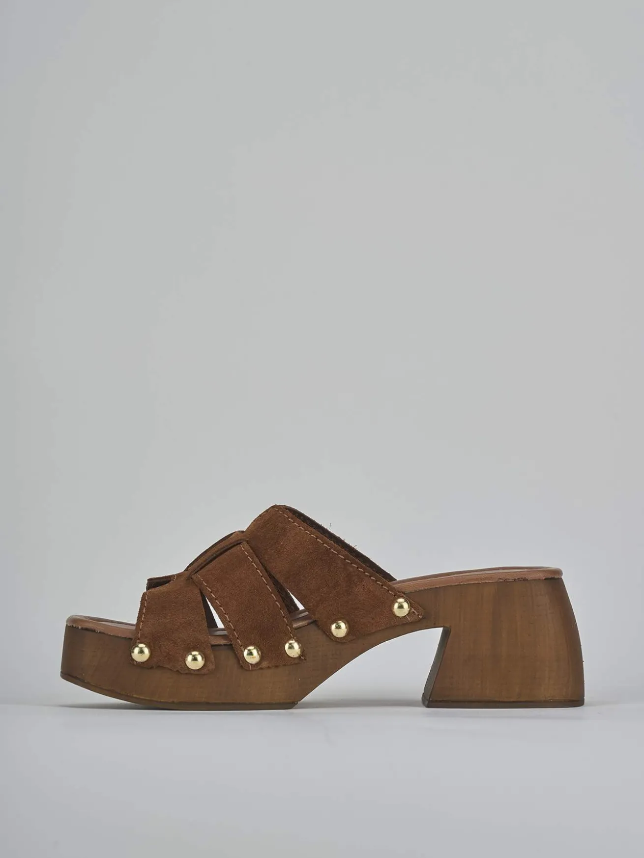 Ciabatte tacco 6cm camoscio marrone