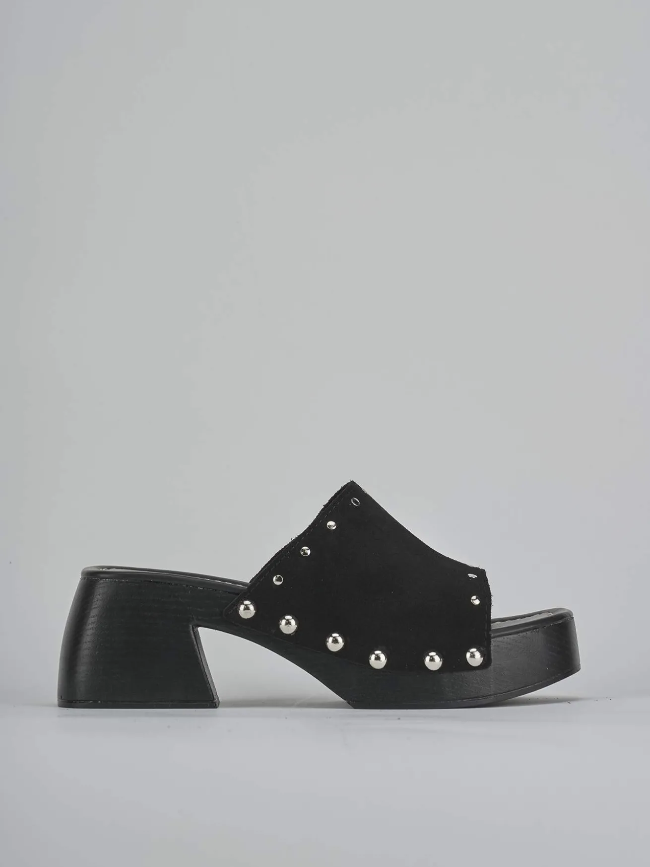 Ciabatte tacco 6cm camoscio nero