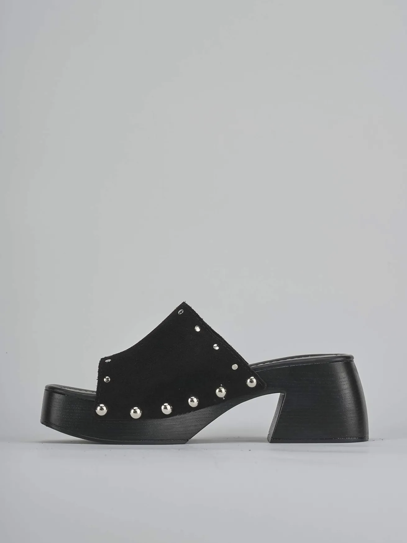 Ciabatte tacco 6cm camoscio nero