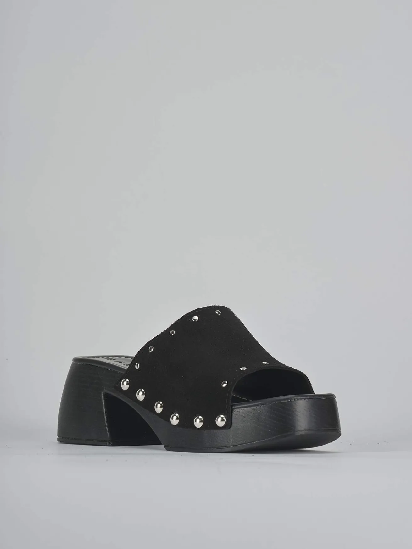 Ciabatte tacco 6cm camoscio nero