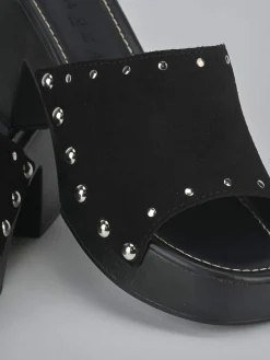 Ciabatte tacco 6cm camoscio nero