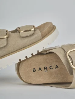 Ciabatte tacco 1cm camoscio beige