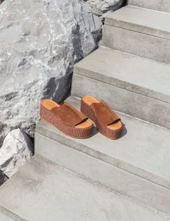 Ciabatte tacco 7cm camoscio testa