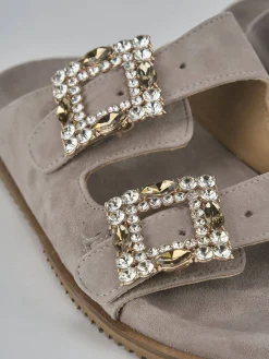 Ciabatte tacco 1cm camoscio beige