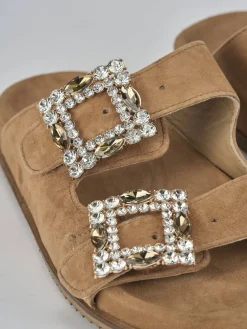 Ciabatte tacco 1cm camoscio marrone