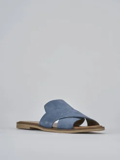 Ciabatte tacco 1cm camoscio jeans