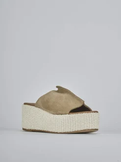 Ciabatte tacco 7cm camoscio beige