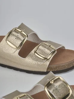 Ciabatte tacco 1cm laminato oro