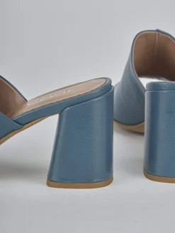 Ciabatte tacco 7cm pelle azzurro