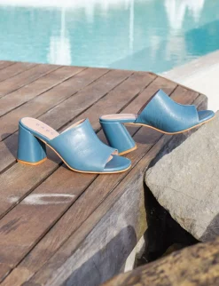 Ciabatte tacco 7cm pelle azzurro