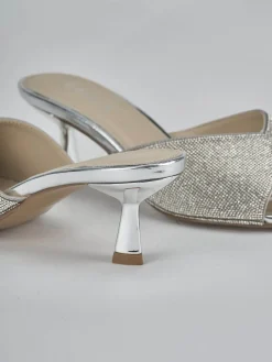 Ciabatte tacco 6cm pelle argento