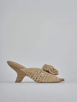 Ciabatte tacco 7cm pelle beige