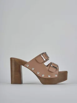 Ciabatte tacco 10cm pelle beige