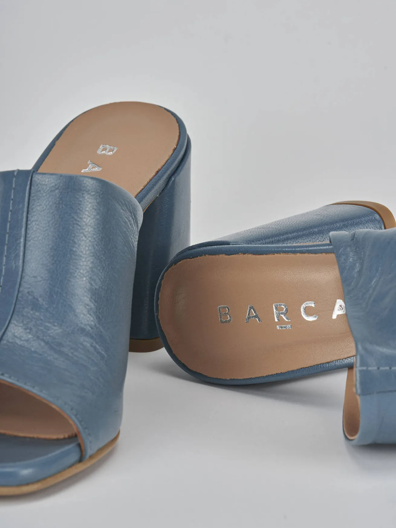 Ciabatte tacco 7cm pelle jeans