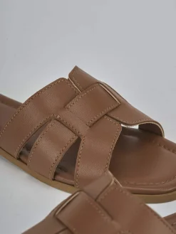 Ciabatte tacco 1cm pelle marrone