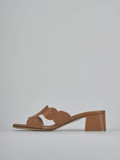 Ciabatte tacco 5cm pelle marrone