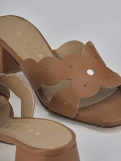 Ciabatte tacco 5cm pelle marrone