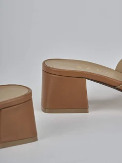 Ciabatte tacco 5cm pelle marrone