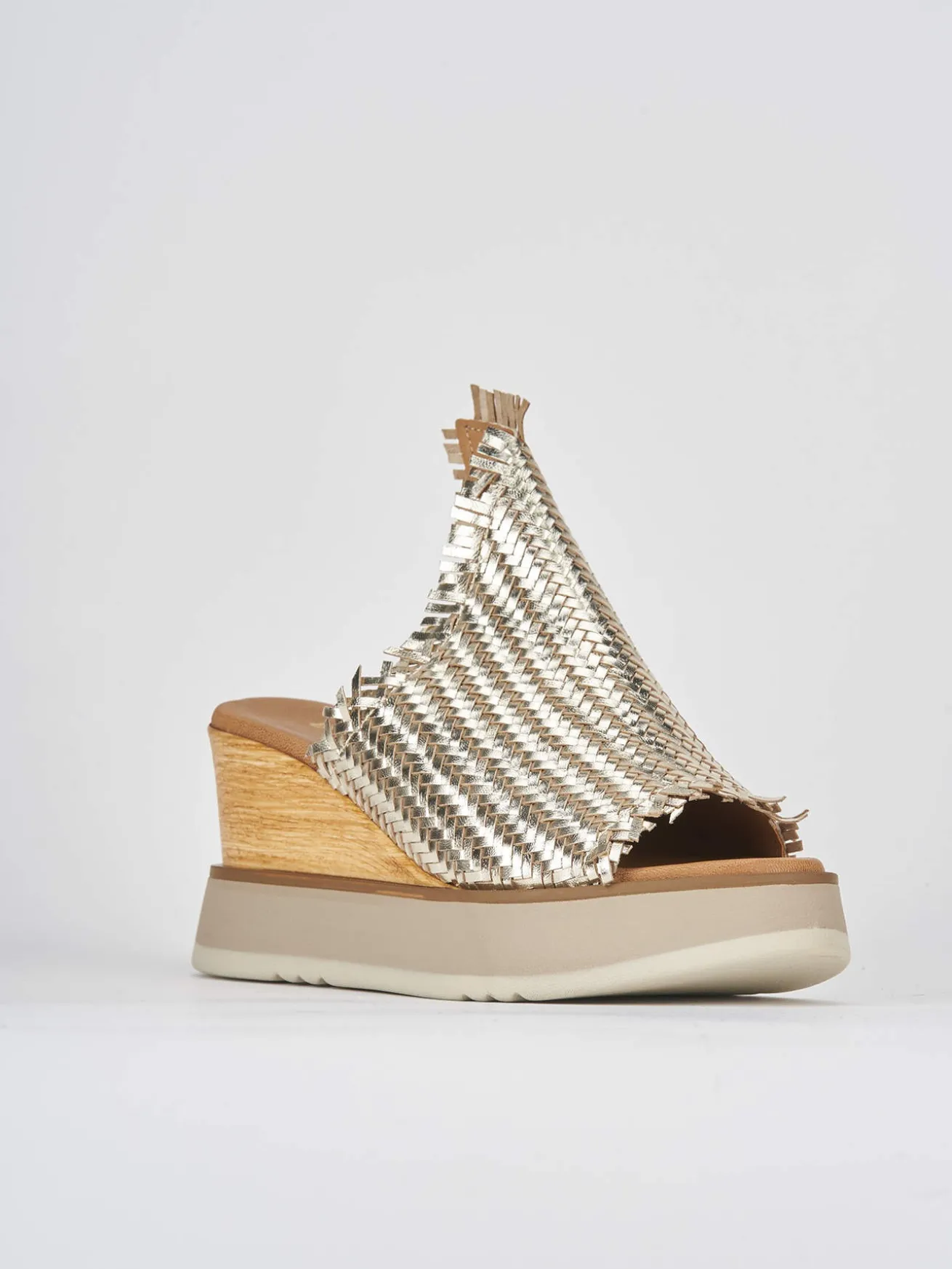 Ciabatte tacco 8cm pelle oro