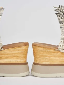 Ciabatte tacco 8cm pelle oro