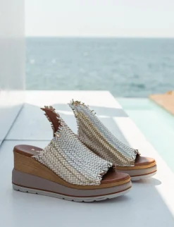 Ciabatte tacco 8cm pelle oro