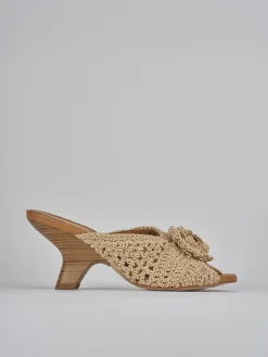 Ciabatte tacco 8cm tessuto beige