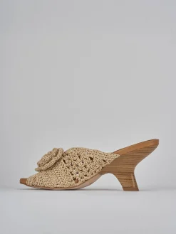 Ciabatte tacco 8cm tessuto beige