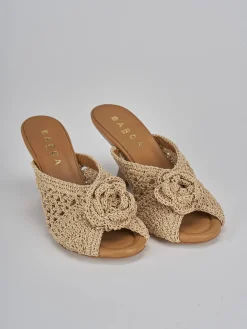 Ciabatte tacco 8cm tessuto beige