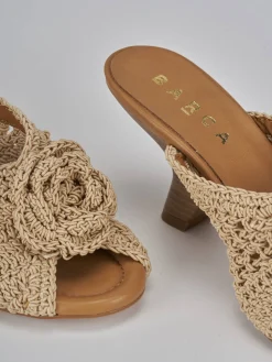 Ciabatte tacco 8cm tessuto beige