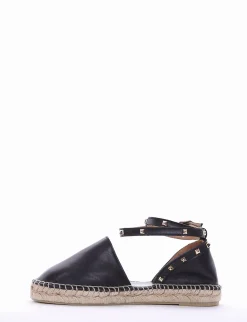 espadrilas fondo in gomma e soletto interno in vera pelle. Tomaia in morbidissima pelle nappata nero