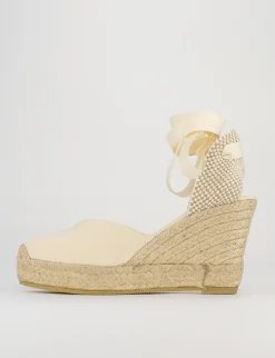 Espadrilla zeppa 9 cm beige tessuto