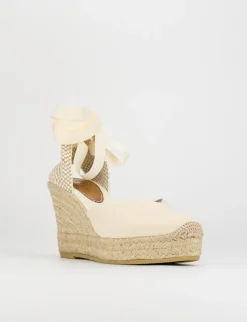 Espadrilla zeppa 9 cm beige tessuto
