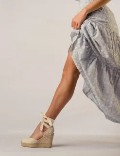 Espadrilla zeppa 9 cm beige tessuto