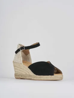Espadrillas tacco 7cm camoscio nero