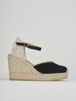Espadrillas tacco 9cm camoscio nero