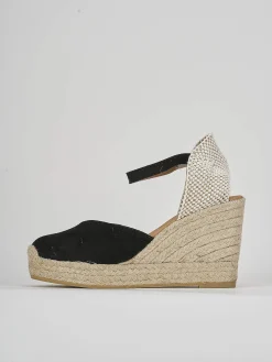 Espadrillas tacco 9cm camoscio nero
