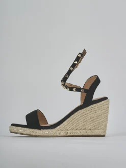 Espadrillas tacco 9cm camoscio sostenible nero