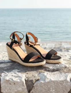 Espadrillas tacco 9cm camoscio sostenible nero