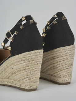 Espadrillas tacco 9cm camoscio sostenible nero